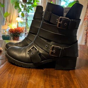 Adam Tucker Black leather  Buckle Ankle Boots